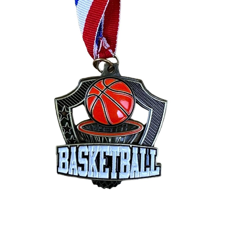 Crown Basketball Medals LOT of 10 Shields 2 1/4" with 30" Neck Ribbon